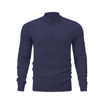 Fine Rib Stand-Collar Zip Cardigan