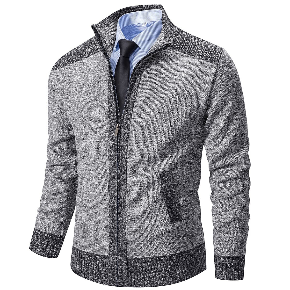 Contrast Collar Zip Cardigan