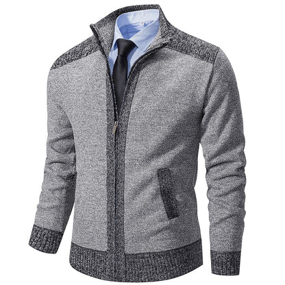 Contrast Collar Zip Cardigan