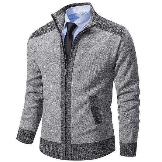Contrast Collar Zip Cardigan