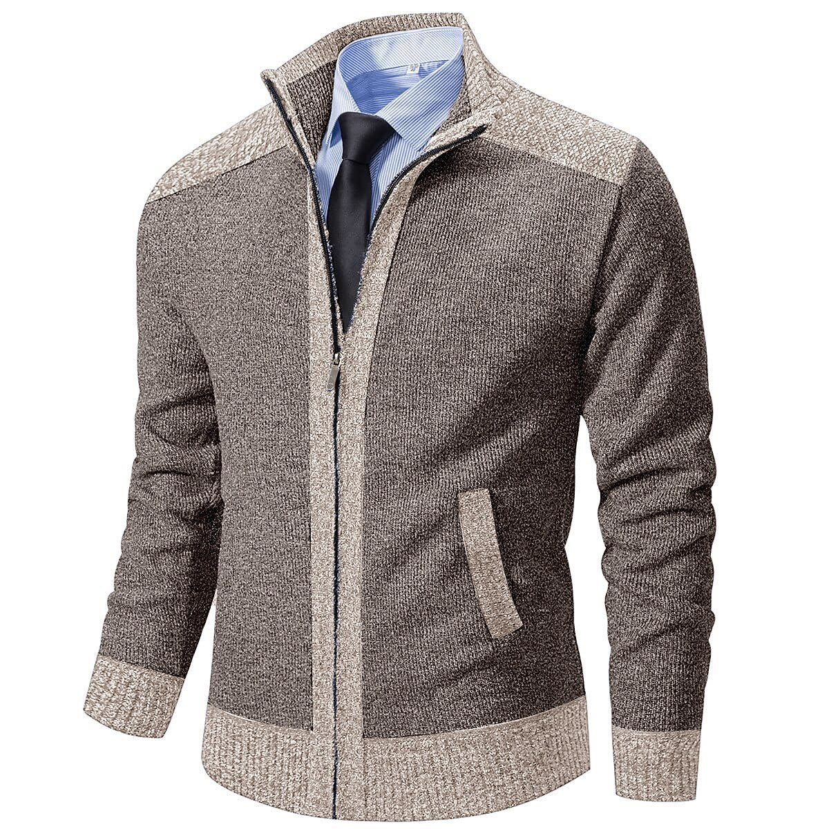 Contrast Collar Zip Cardigan