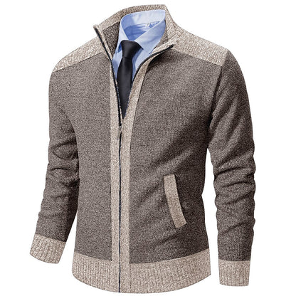 Contrast Collar Zip Cardigan