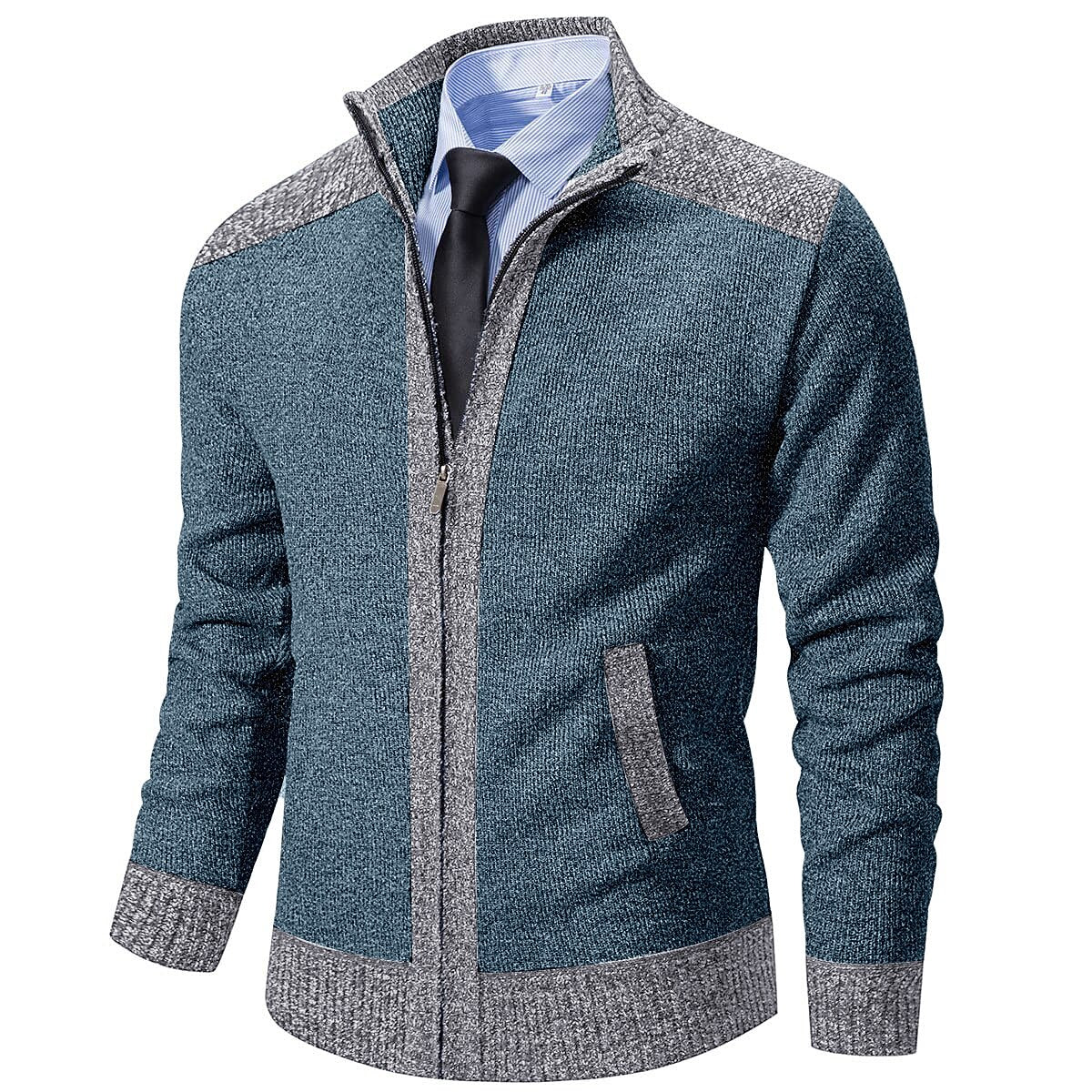 Contrast Collar Zip Cardigan