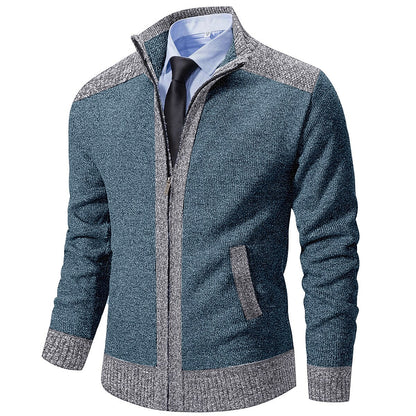 Contrast Collar Zip Cardigan