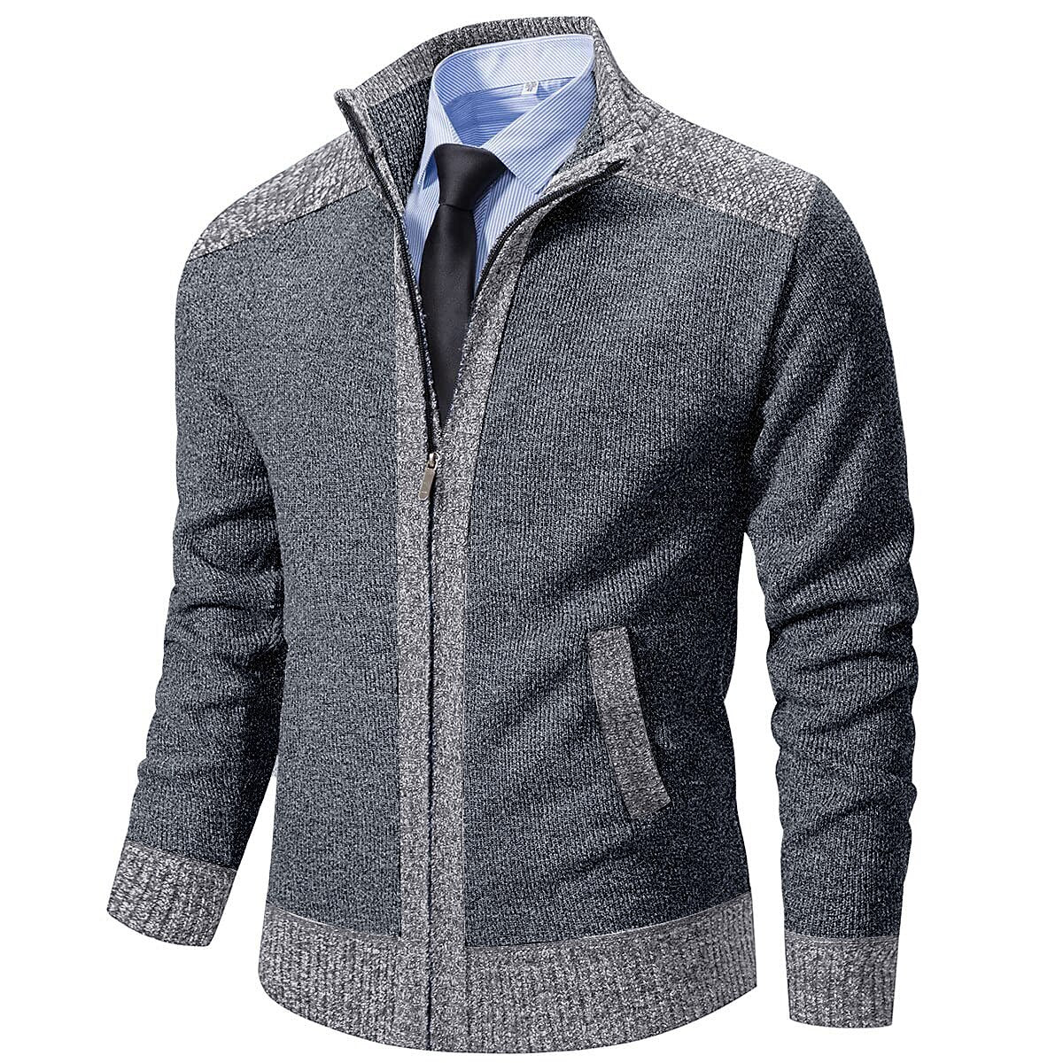 Contrast Collar Zip Cardigan