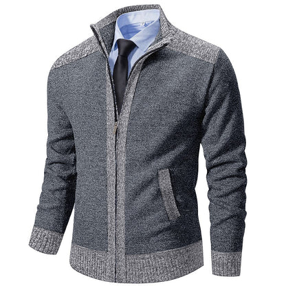 Contrast Collar Zip Cardigan