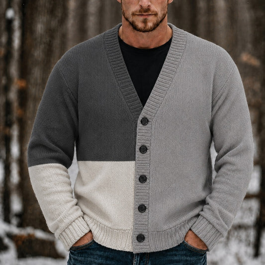 Two-Tone V-Neck Cardigan