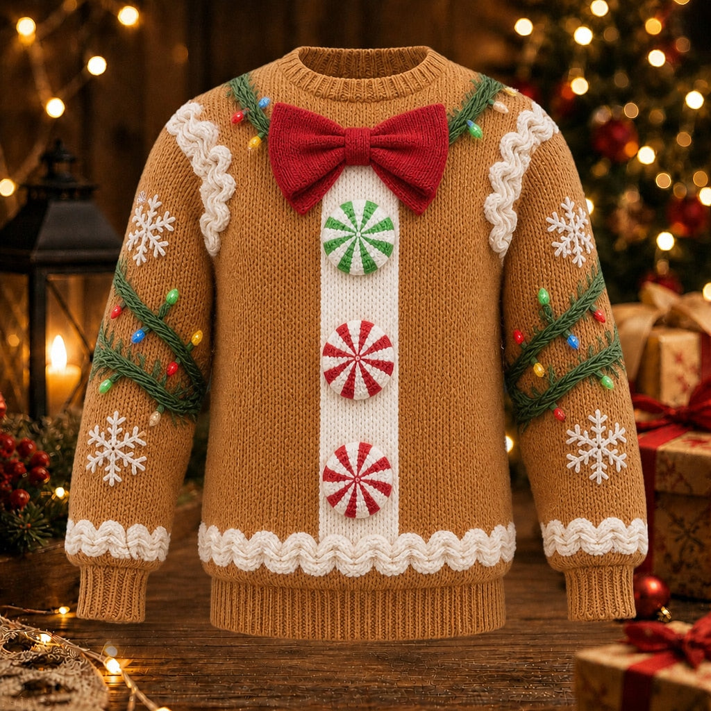 Gingerbread Bow Tie Christmas Sweater