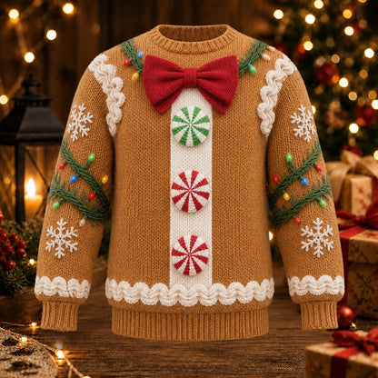 Gingerbread Bow Tie Christmas Sweater