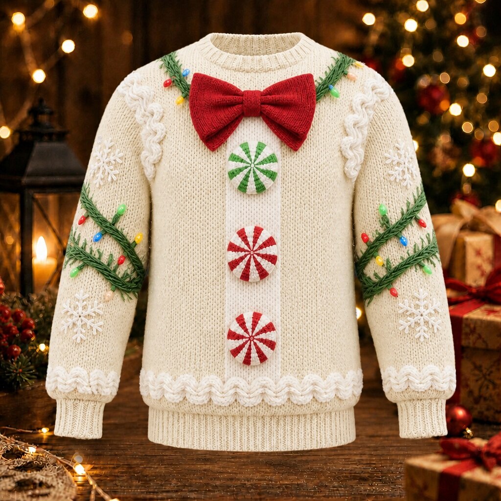 Gingerbread Bow Tie Christmas Sweater