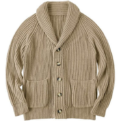 Chunky Rib Shawl-Collar Cardigan