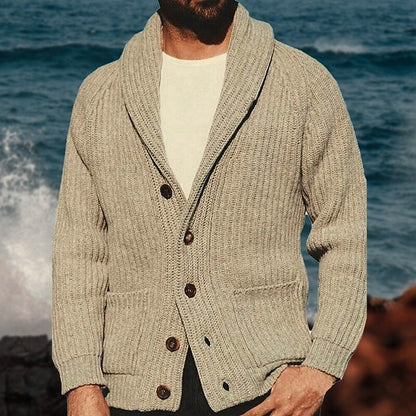 Chunky Rib Shawl-Collar Cardigan