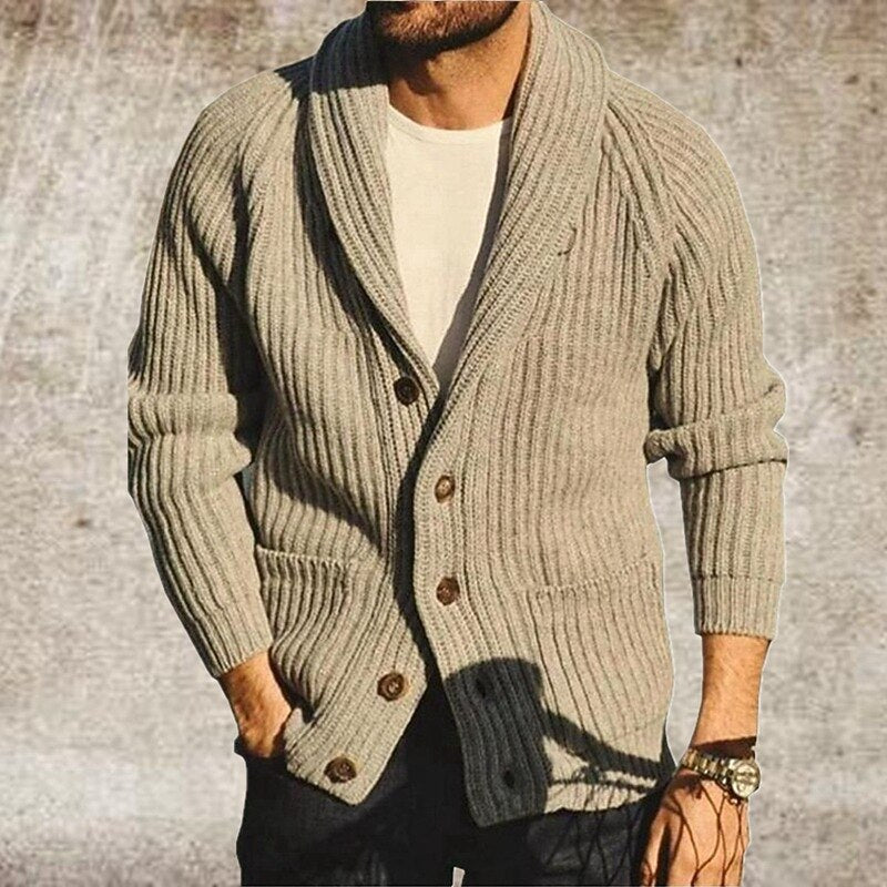 Chunky Rib Shawl-Collar Cardigan