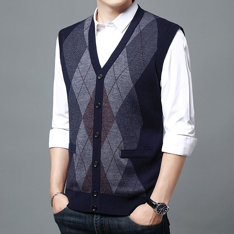 Argyle Button Cardigan Vest