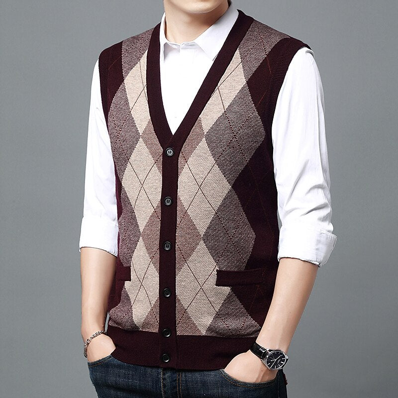 Argyle Button Cardigan Vest
