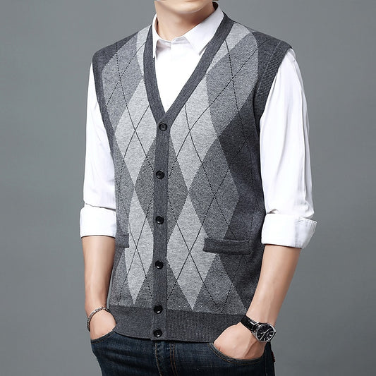 Argyle Button Cardigan Vest