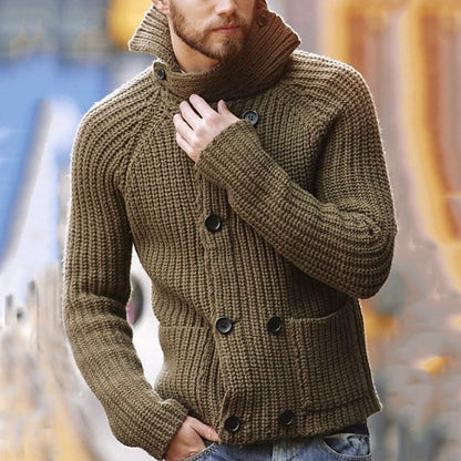 Wide Collar Ribbed Cardigan