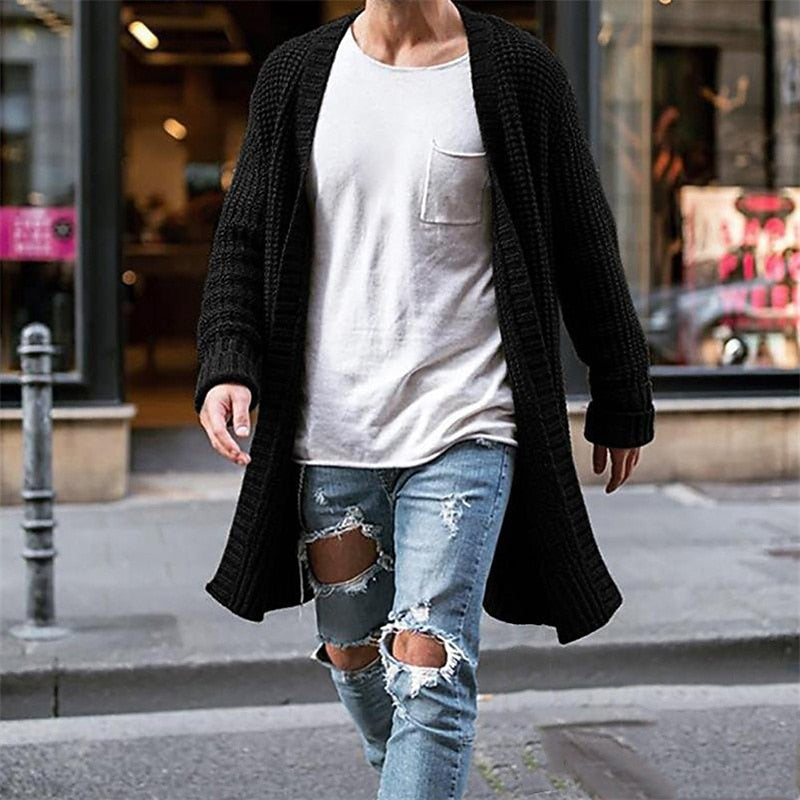 Longline Ribbed Open Cardigan