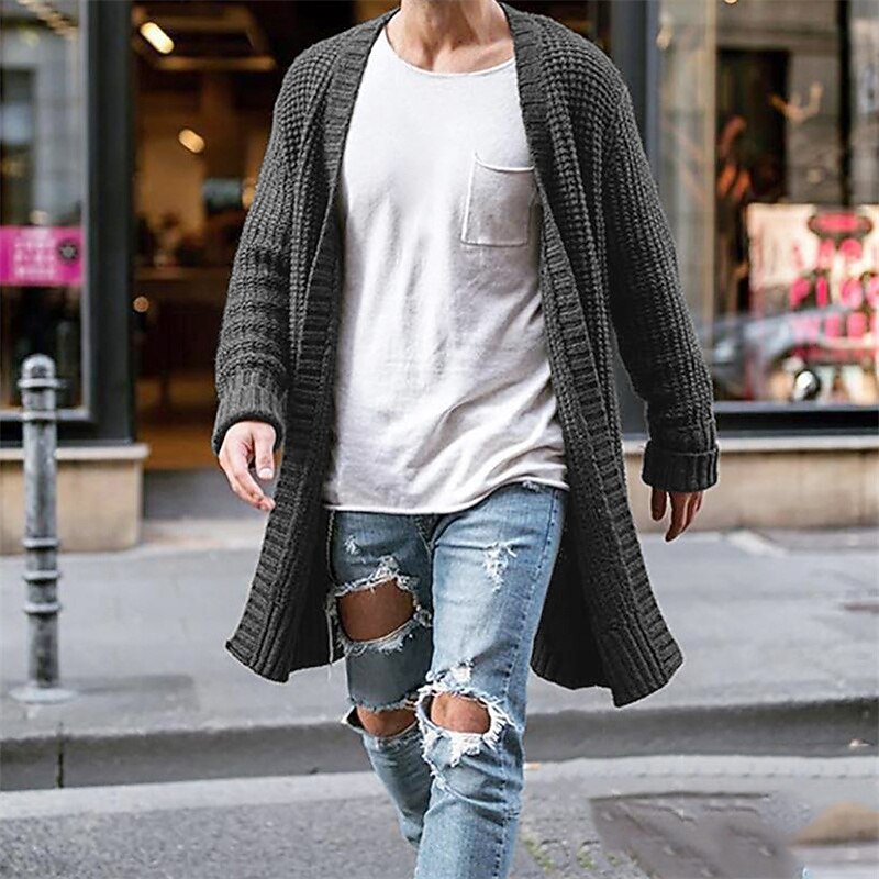 Longline Ribbed Open Cardigan
