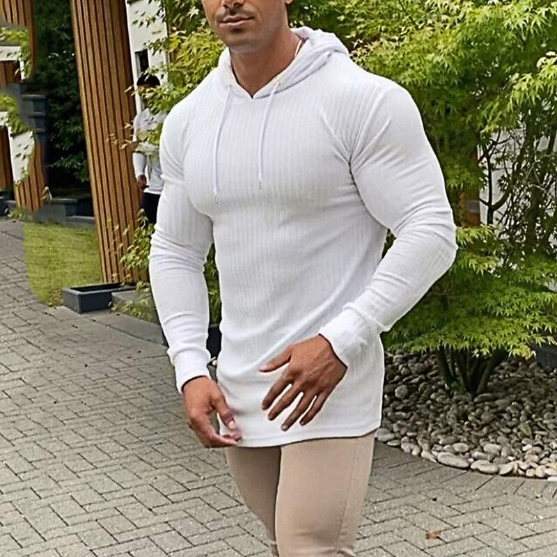 Ribbed Pullover Drawstring Hoodie