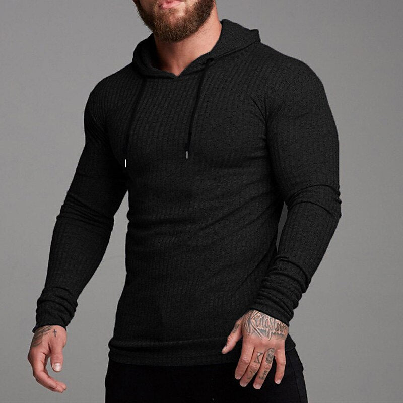 Ribbed Pullover Drawstring Hoodie