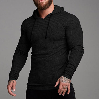 Ribbed Pullover Drawstring Hoodie