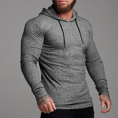 Ribbed Pullover Drawstring Hoodie