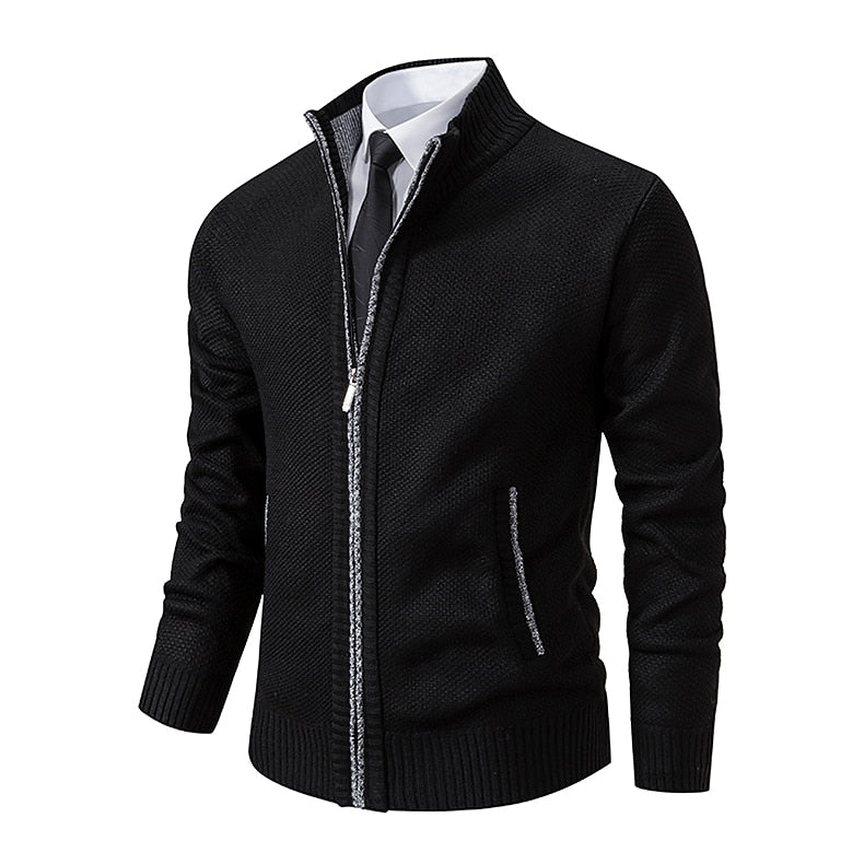 Clean Rib Stand-Collar Cardigan