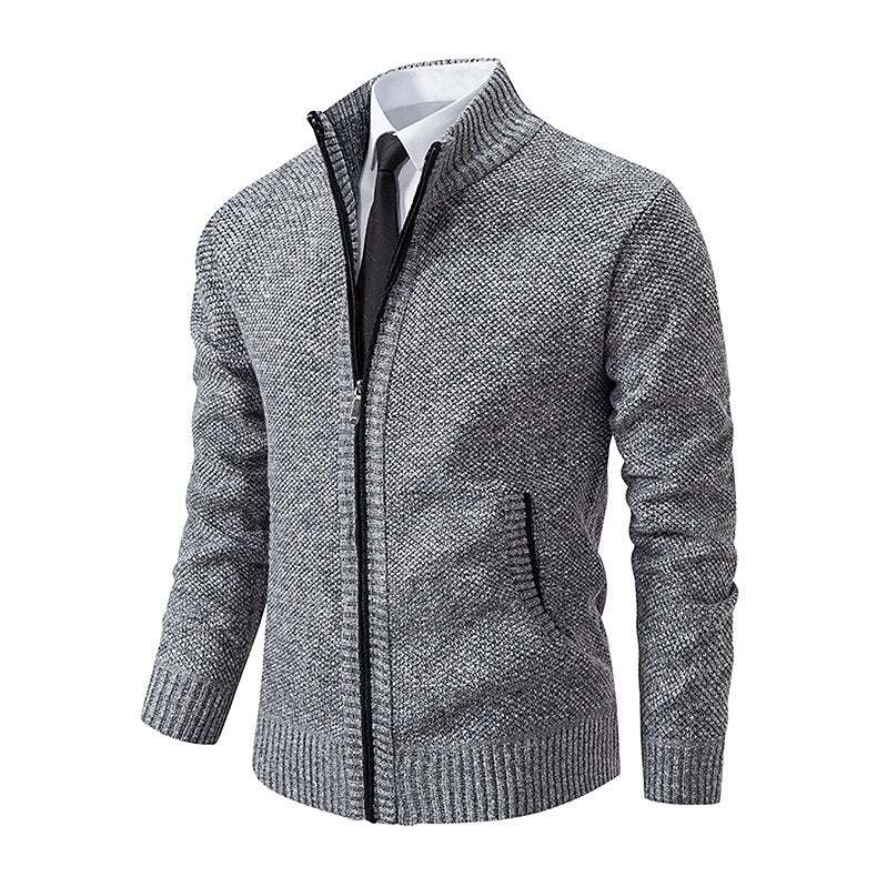 Clean Rib Stand-Collar Cardigan