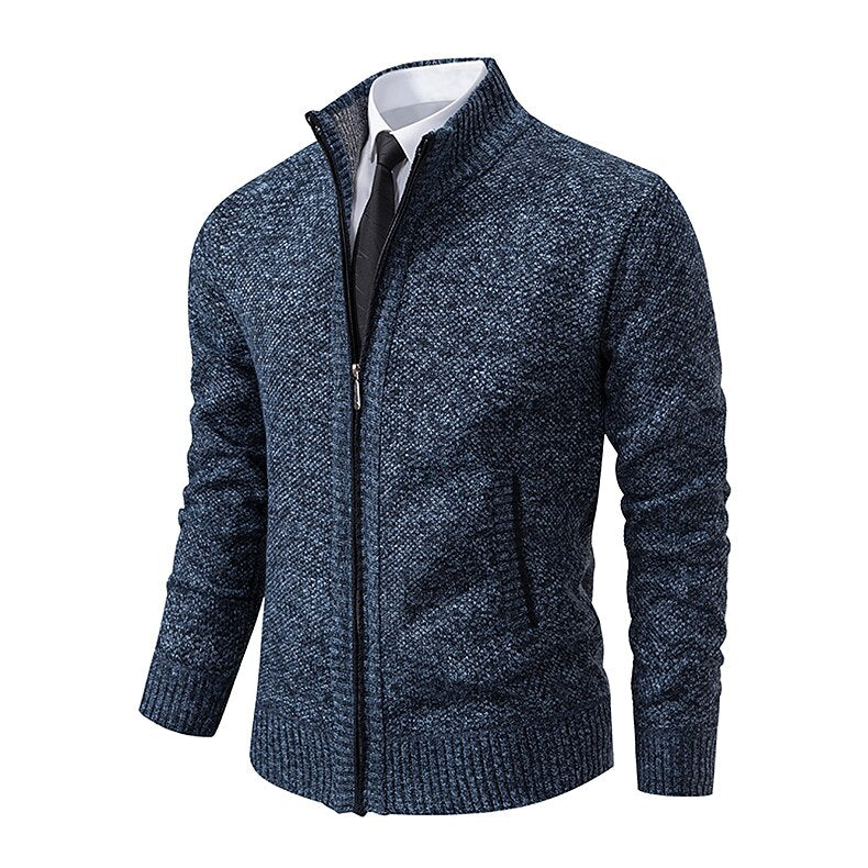 Clean Rib Stand-Collar Cardigan