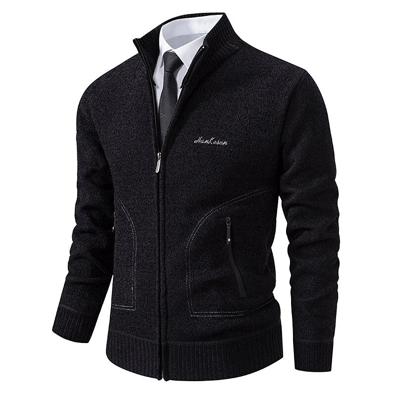 Fine Gauge Stand-Collar Zip Cardigan