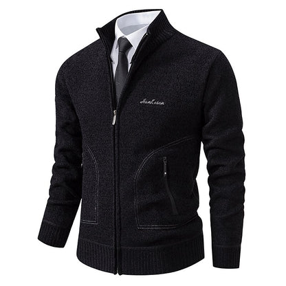 Fine Gauge Stand-Collar Zip Cardigan
