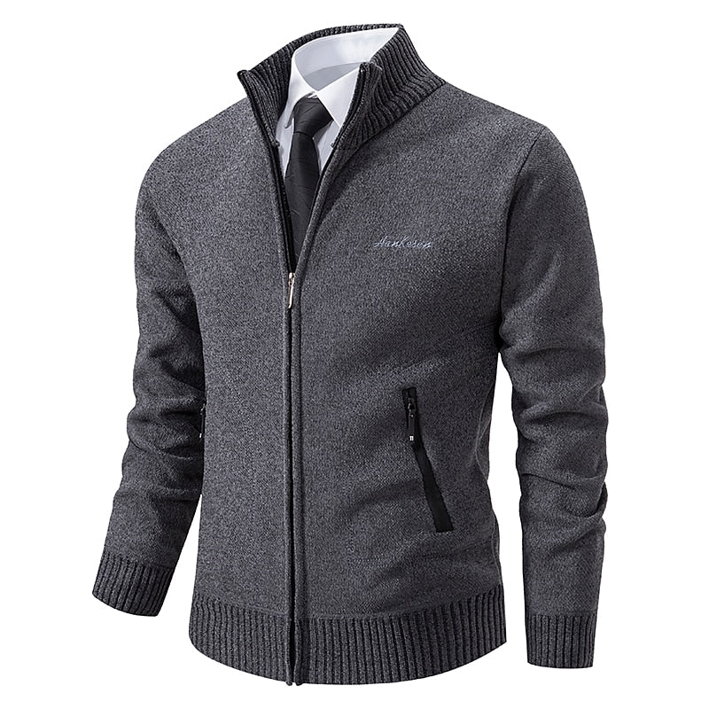 Fine Gauge Stand-Collar Zip Cardigan