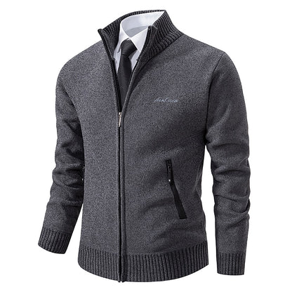 Fine Gauge Stand-Collar Zip Cardigan