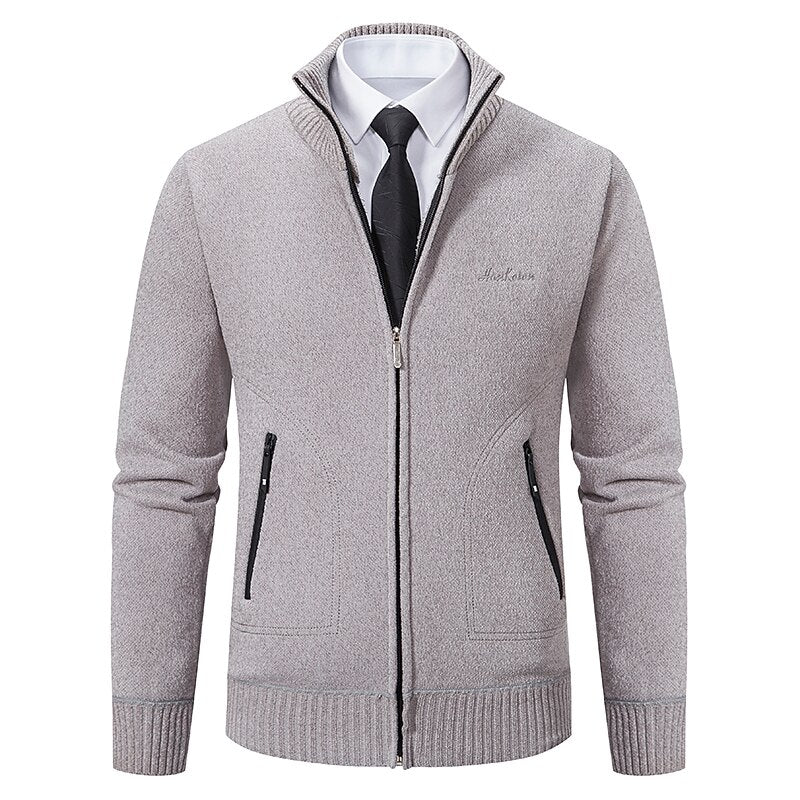 Fine Gauge Stand-Collar Zip Cardigan