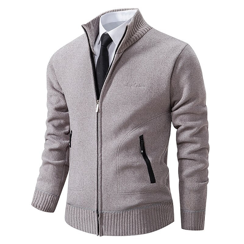 Fine Gauge Stand-Collar Zip Cardigan