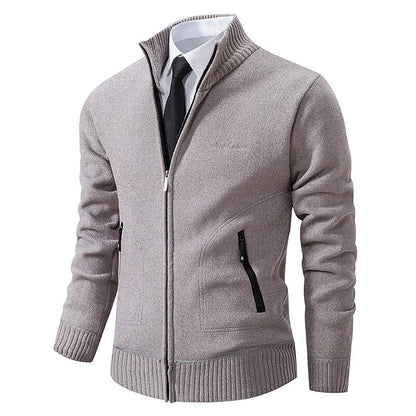 Fine Gauge Stand-Collar Zip Cardigan