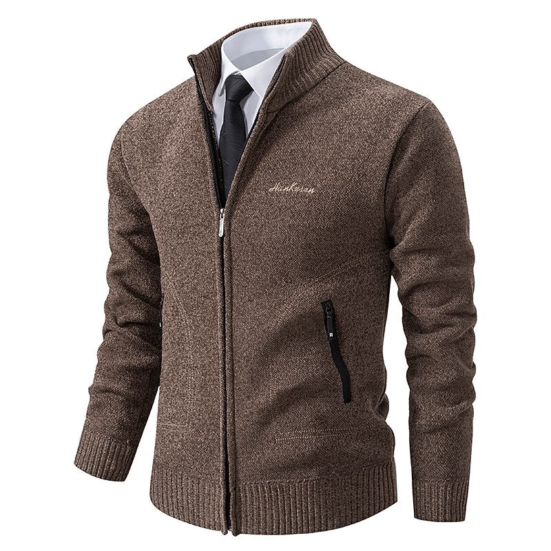 Fine Gauge Stand-Collar Zip Cardigan