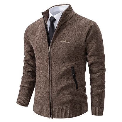 Fine Gauge Stand-Collar Zip Cardigan