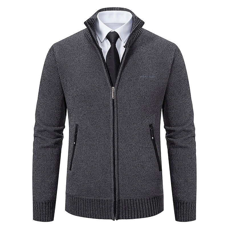 Fine Gauge Stand-Collar Zip Cardigan