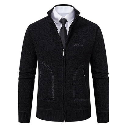 Fine Gauge Stand-Collar Zip Cardigan