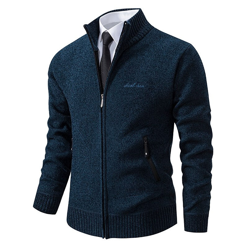 Fine Gauge Stand-Collar Zip Cardigan