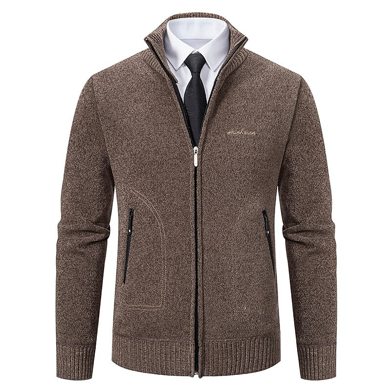 Fine Gauge Stand-Collar Zip Cardigan