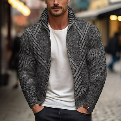 Chevron Rib Zip Cardigan