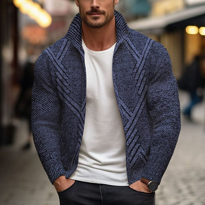 Chevron Rib Zip Cardigan