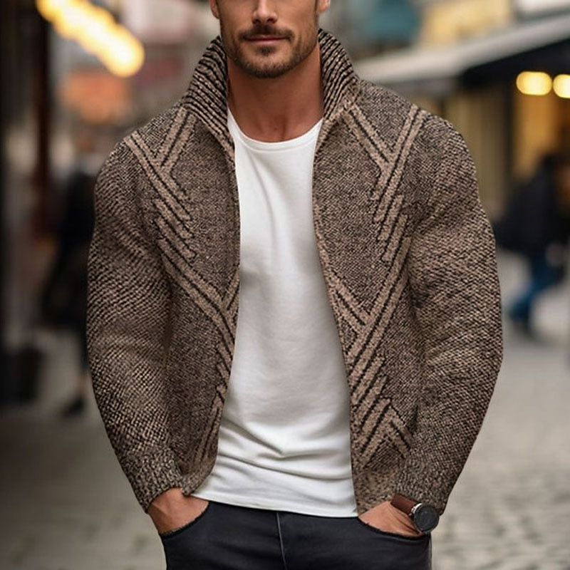 Chevron Rib Zip Cardigan