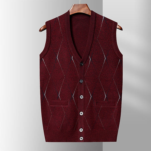 Fine Argyle Cardigan Vest