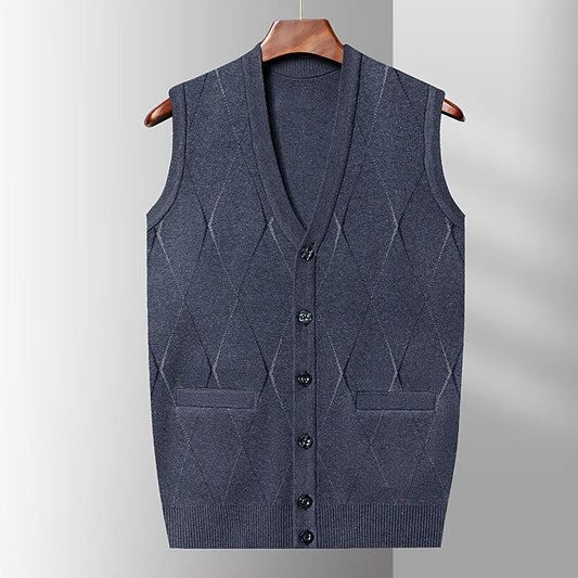 Fine Argyle Cardigan Vest