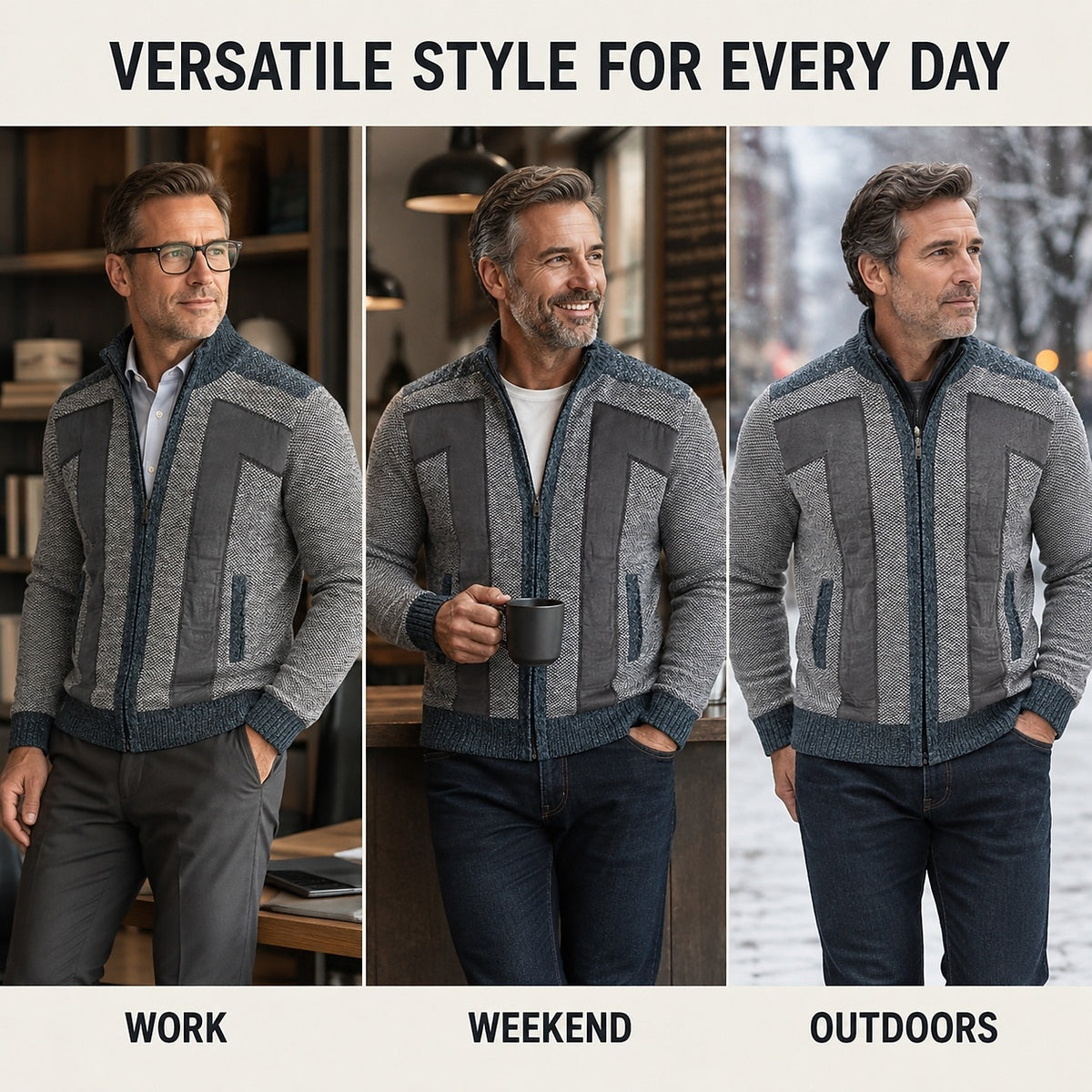 Angular Panel Zip Cardigan
