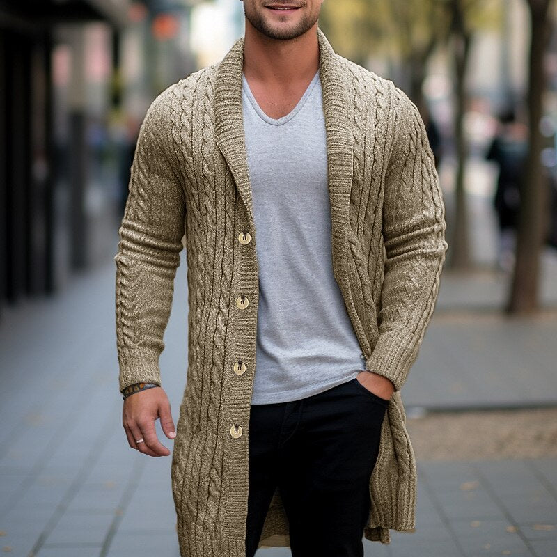 Drop-Shoulder Shawl-Collar Cardigan